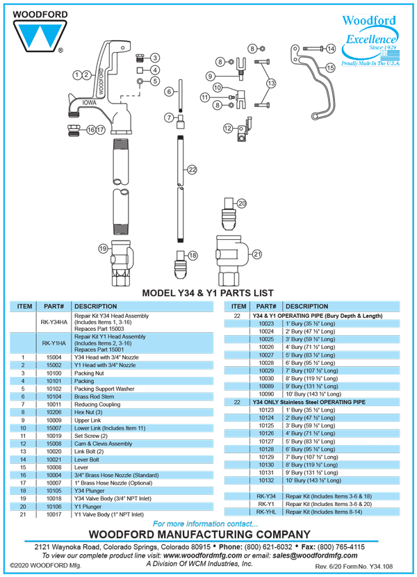 Woodford Model Y34 & Y1 Freezeless Yard Hydrant